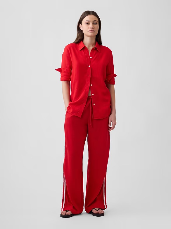 Bnwt Gap Factory Red Linen-Blend Stripe Wide-Leg Pants — image 3 of 8